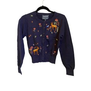 ModCloth x Princess Highway Navy Blue Embroidered Deer Mushroom Cardigan Size 8